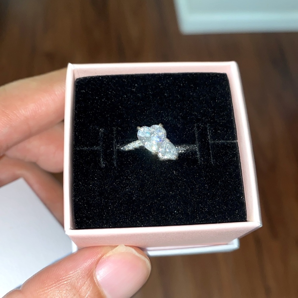 Pandora double heart sparkling promise ring (Size 6)
